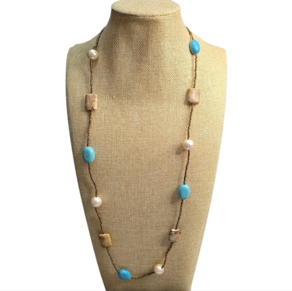 Lia Sophia‎ Long Turquoise and Gold Beaded Necklace
